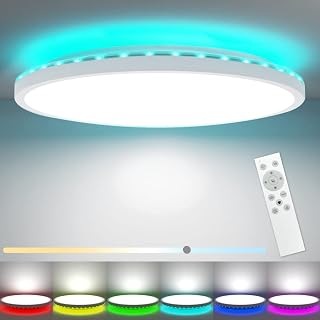 Peasur 30CM LED Ceiling Light 3000-6000K, 24W 3200LM Bathroom Light Dimmable with Remote Control, RGB Color Changing Backlight, Flush Ceiling Light Round Ceiling Lights for Bedroom Kitchen Hallway