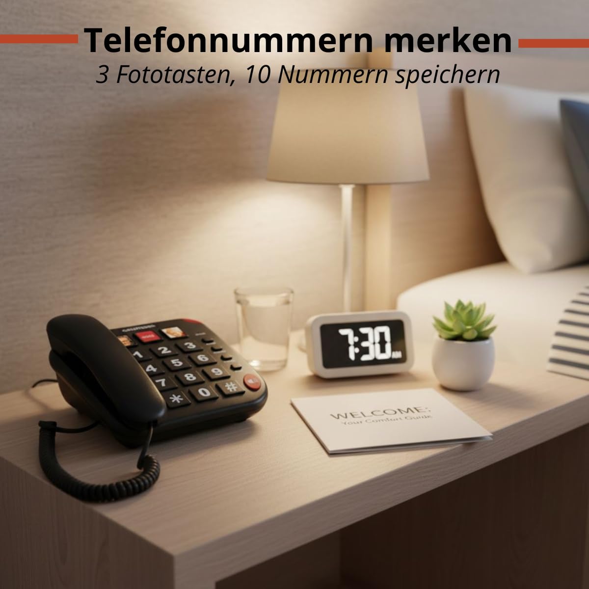Grundig Telefon Senioren - Festnetztelefon Senioren mit großen Tasten - Seniorentelefon Festnetz mit Foto-Schnelltasten - Telefon Festnetz - Lautsprecher und SOS-Taste - Schwarz