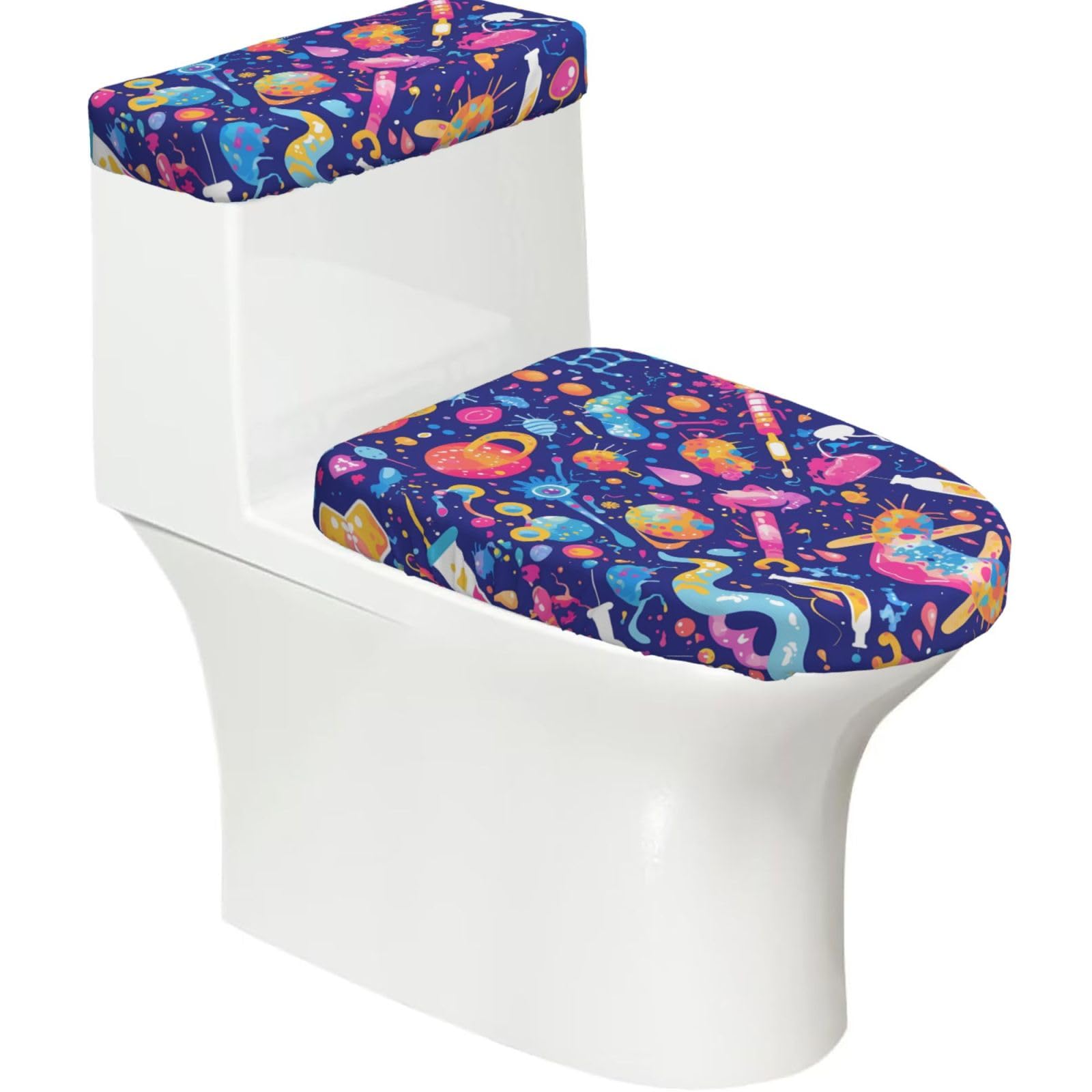 Wzycwb Black Syringe 2-Piece Toilet Seat Cover Set With Tank Lid, Elastic Fit For U-Shape & Elongated Toilets, Bathroom Decor, Housewarming Gift