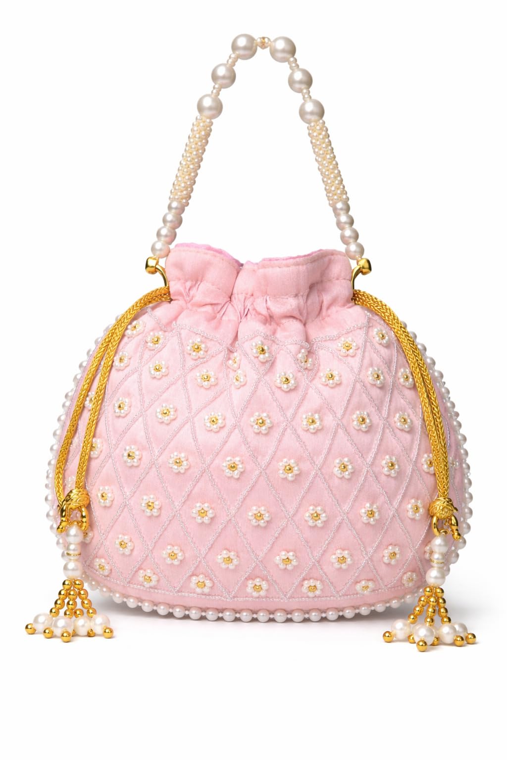 Potli bag light pink floral embedded design Potli handbags for Women || Light Pink || lehenga choli ghaghra sarees sharara accessory-image-39