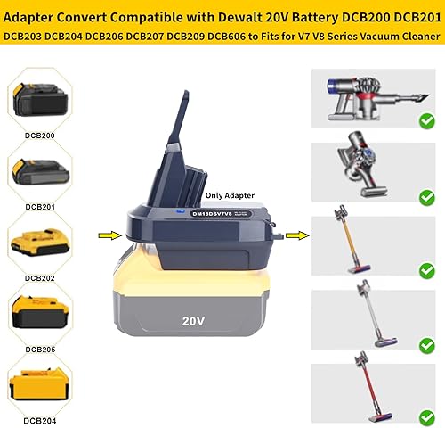 Miniatura 3 de Epowon V7 V8 - Adaptador de batería compatible con batería Dewalt de 20 V a repuesto para batería V7, funciona con todos los convertidores de vacío