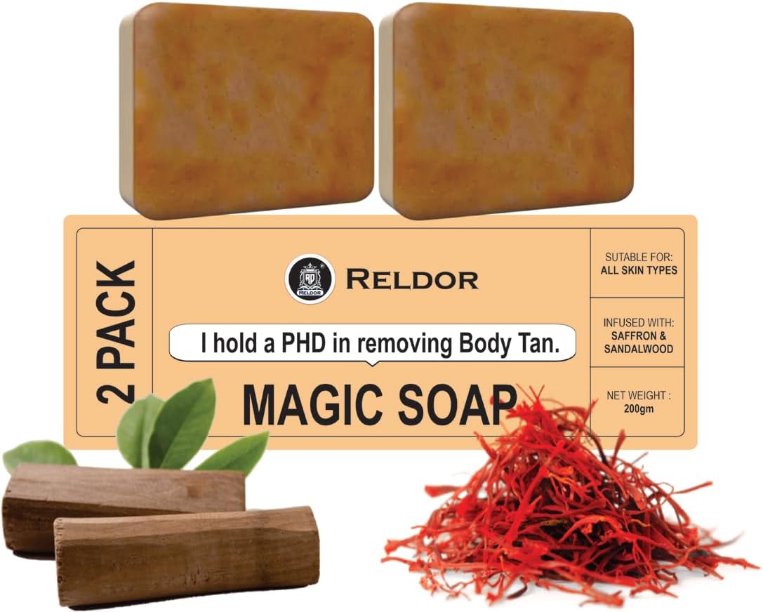 RELDOR Sandalwood & Saffron Magic Soaps For Bath (100 Gms Pack Of 2) | Paraben Free | Chandan & Kesar Bath Soap | Handmade Soaps For Glowing | Skin Brightening Soap For Men & Women