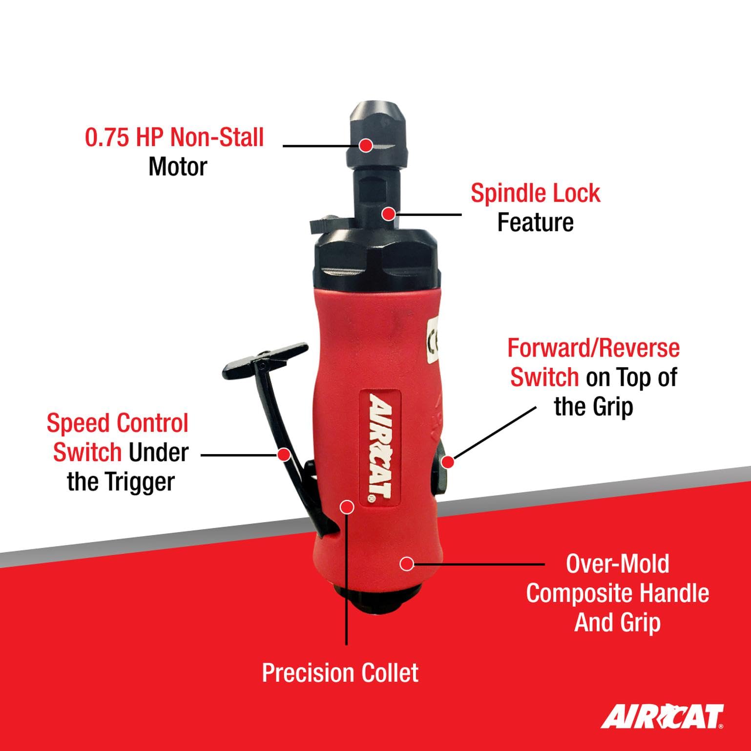 AIRCAT 6290 .75 HP Reversible Straight Die Grinder, High Speed Die Grinder for Heavy-Duty Projects, Compact & Low Weight - Image 2