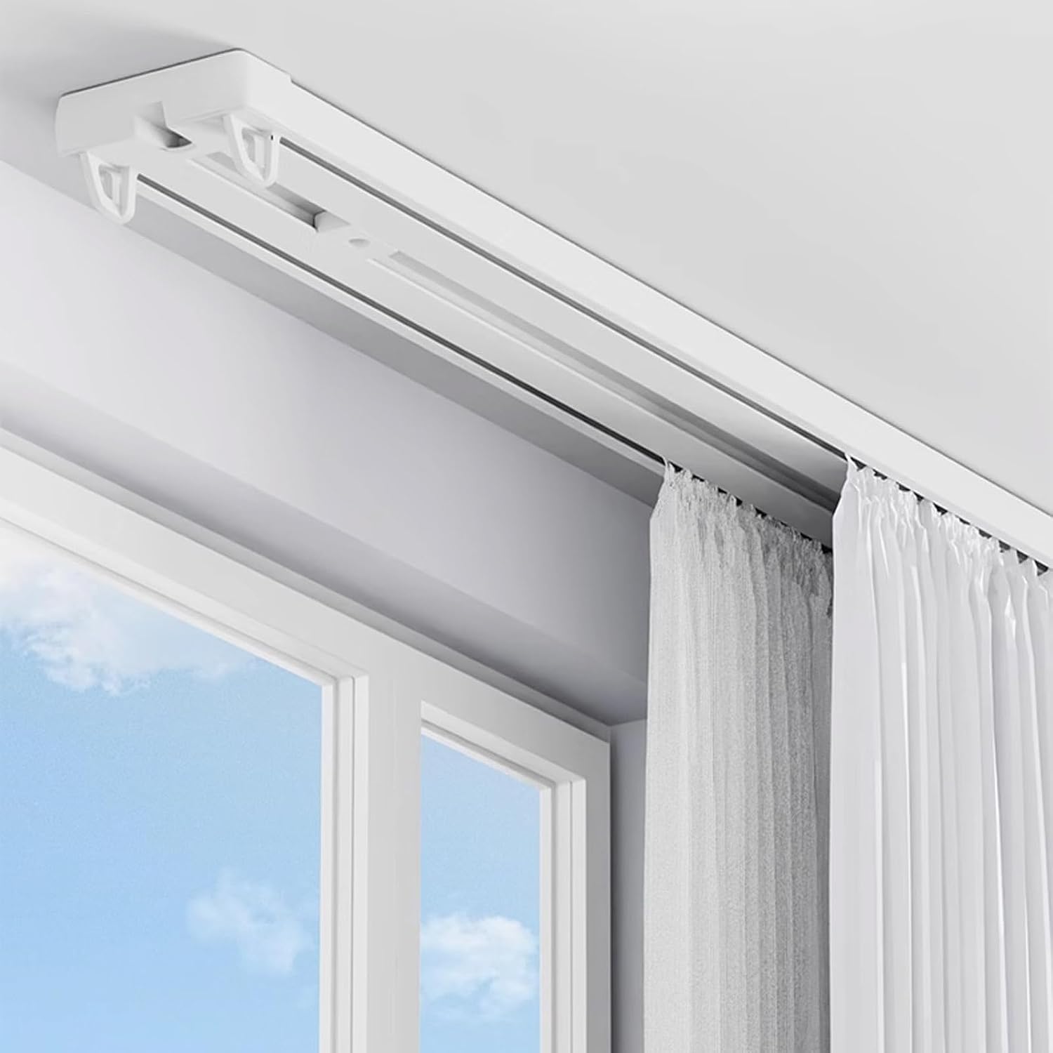 Indoor Silent Aluminum Sliding Rails for Curtains, Double Row Curtain Track, curtain rail track Ceiling Mounted, Smooth push and pull, multiple sizes, for Room Dividers, Living Room Bedroom(1.4m (4.6f