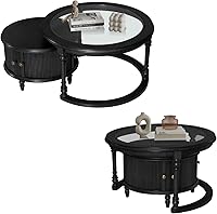 Vista 3 de LKTART Mesa auxiliar anidable para sala de estar, mesas de centro redondas de madera maciza de vidrio templado con almacenamiento, mesa central