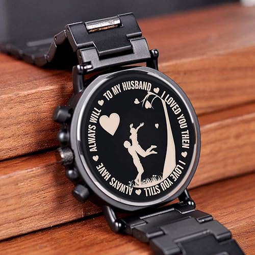 Miniatura 5 de BOBO BIRD - Relojes de madera grabados personalizados para hombre elegantes relojes de pulsera de cuarzo que combinan madera y acero inoxidable,