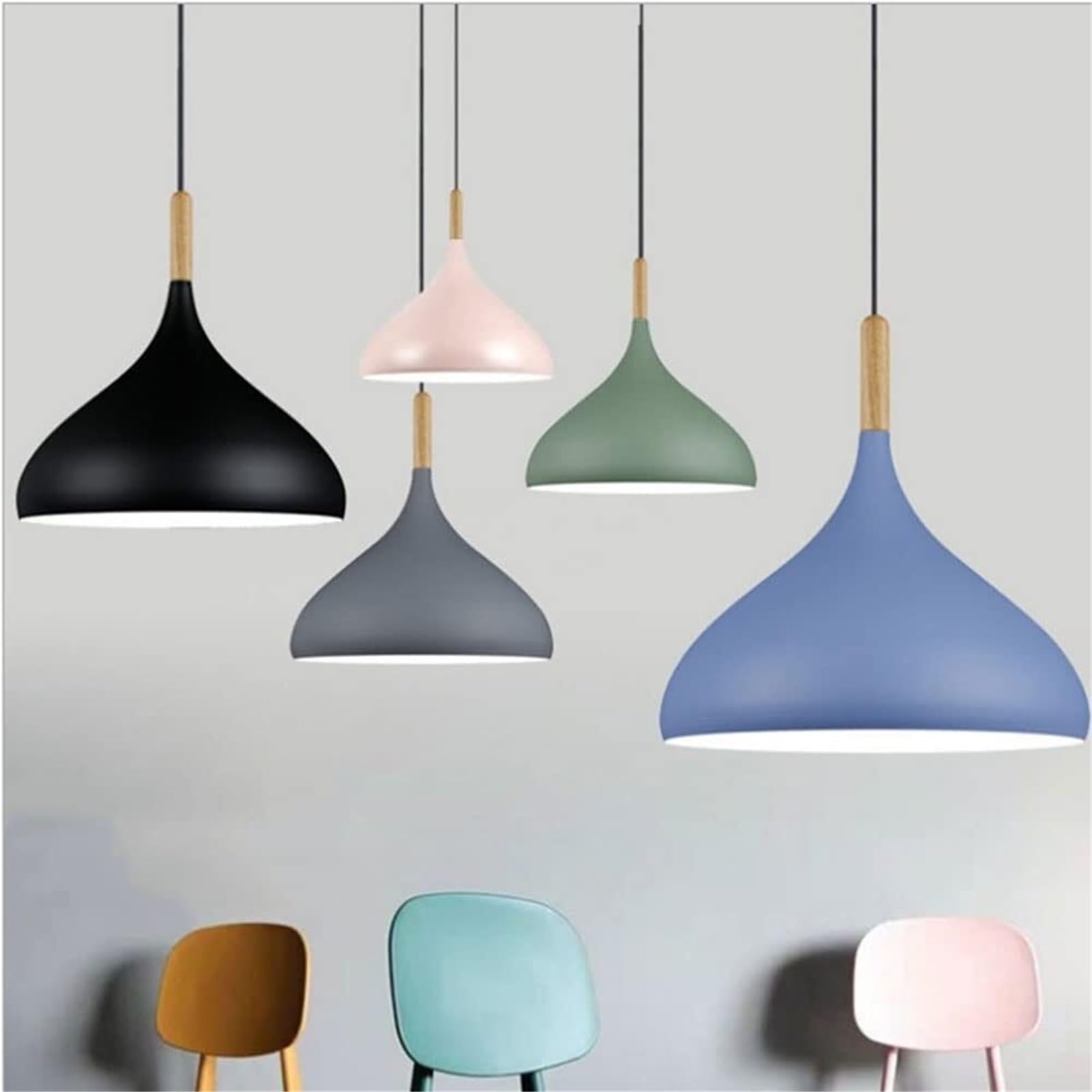 Modern Macaron Geometric Wooden Pendant Lamp Chandelier Hanging Lighting Ceiling Fixture Creative Nordic Style For Dining Room Bedroom Living Hallway(Dark,32CM)