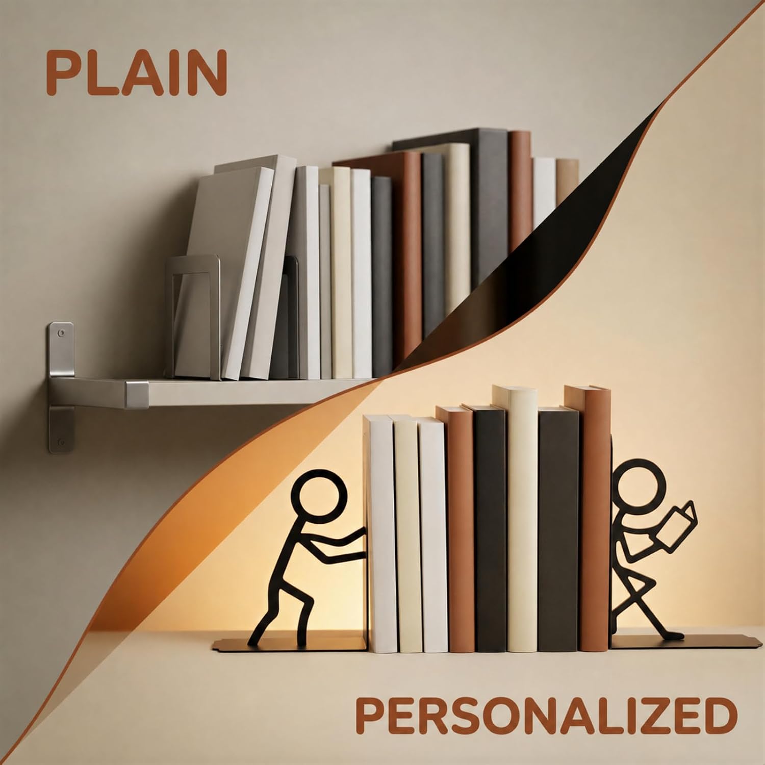 4 PCS Metal Bookends, Decorative Book Supports with Fun Cartoon Stick Figure Design, Stable Storage Organizer for Home, Office and Reading Nook, Practical Table Accessory for Book Enthusiasts image 3