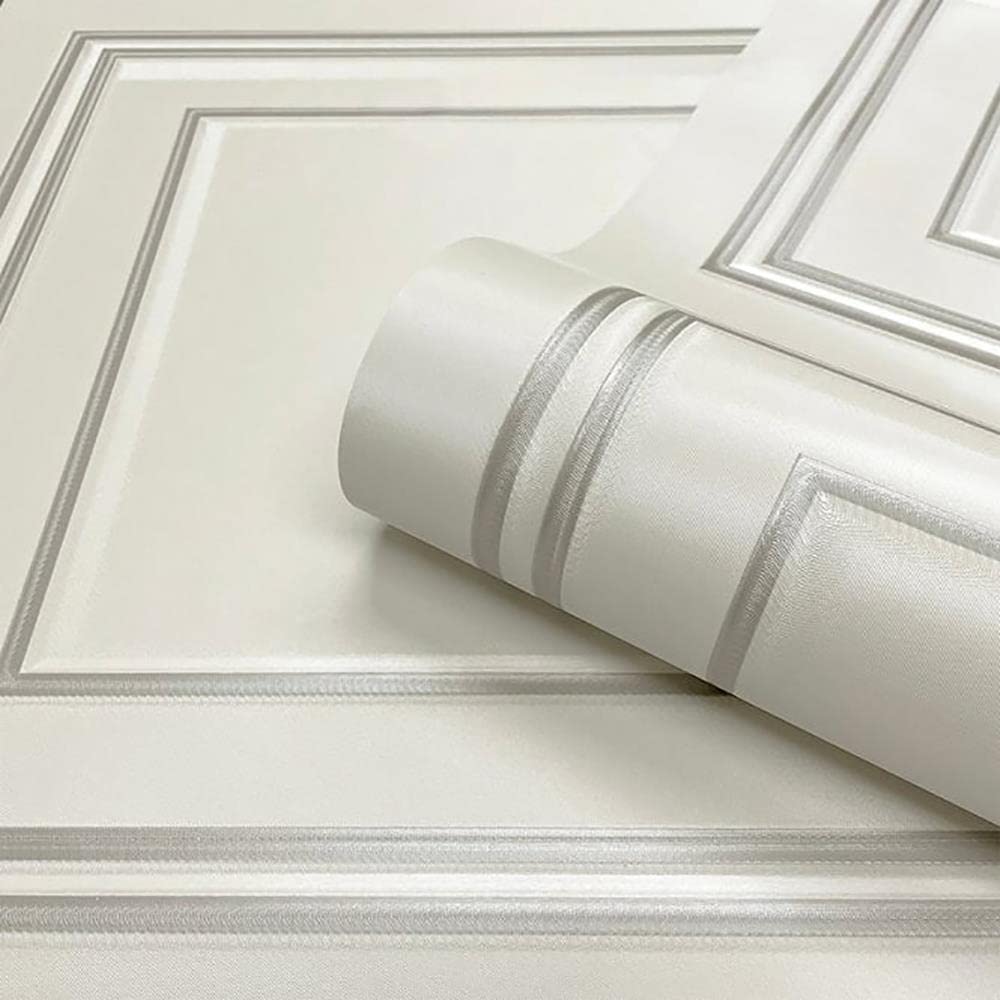 YöL Sample White Silver Textured Wood Panelling Effect Vinyl Wallpaper Metallic