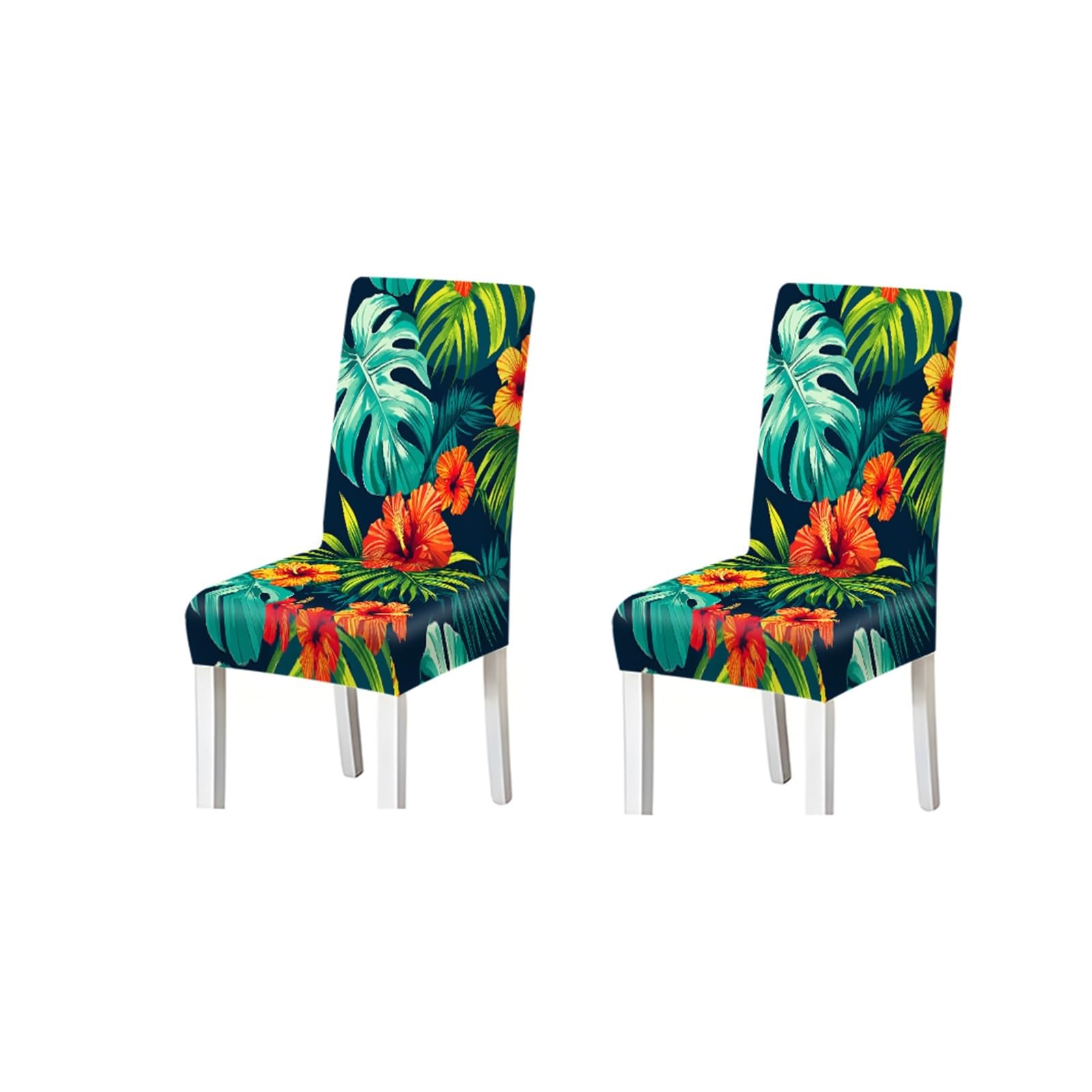 Bosuybn One Color Tropical Hibiscus Monstera Leaf Print Dining Chair Covers, Stretch Slipcovers For Home Kitchen Dining Room Party, 2/4/6Pcs Furniture Protectors For Home Dining Room(2Pcs Chair Cover)