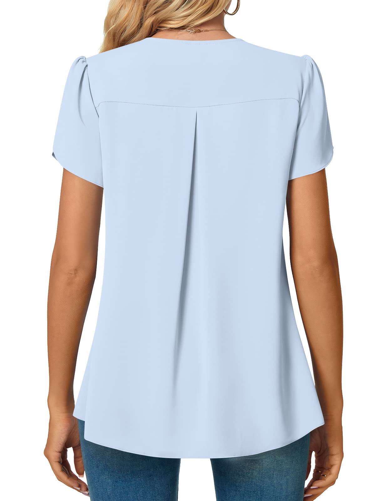 Anyally Women's Plus Size Chiffon Tunic Top – Petal Sleeve Blouse For Leggings, Light Blue, X-Large