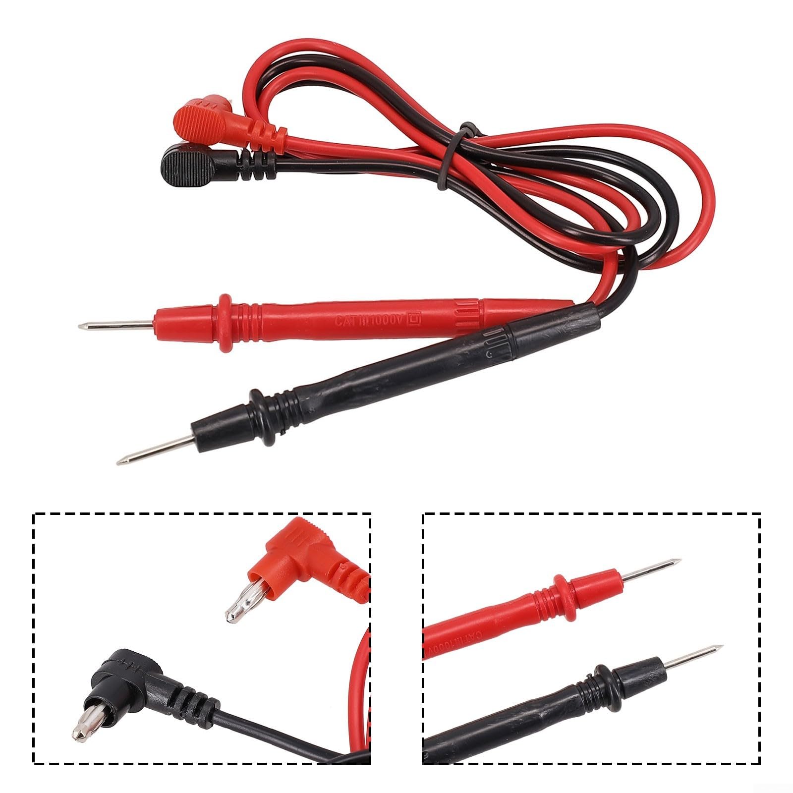 Cavi di prova per multimetro 1000 V 10 A, conduttori in rame schermato in silicone con punte in plastica resistente al calore, lunghezza 70 cm, rosso e nero, per multimetro standard tester