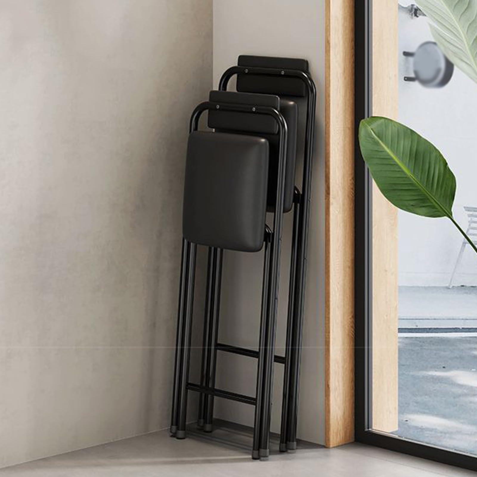 Sedia Laterale Con Struttura In Metallo, Sedie Pieghevoli Imbottite, Sgabelli Da Bar Ad Altezza Contatore, For Cucina Sala Da Pranzo Soggiorno(Black,70cm)