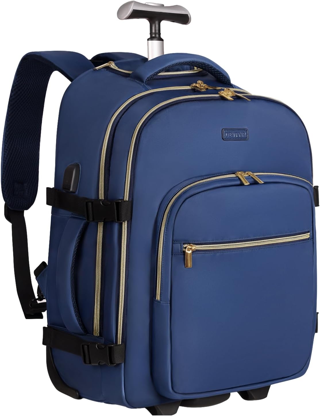Rolling Backpack for Women, 17Inch Laptop Travel Backpack with Wheels, Carry on Luggage Airplane, Overnight Business Bag (Dark Blue) (In Patent)
