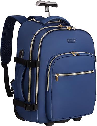 Miniatura 1 de DEVPNR Mochila con ruedas para mujer, mochila de viaje para laptop de 17 pulgadas con ruedas, avión debajo del asiento, bolsa de negocios nocturna,