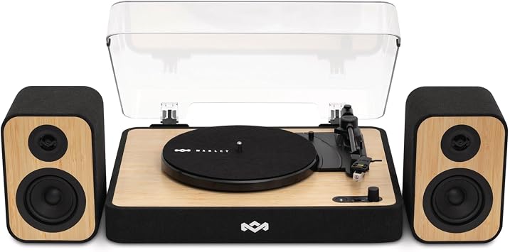 House of Marley Revolution Bluetooth Turntable with Speakers - Sustainably Made Record Player with Wired Speaker Boxes Vinyl Player with Shelf Speakers