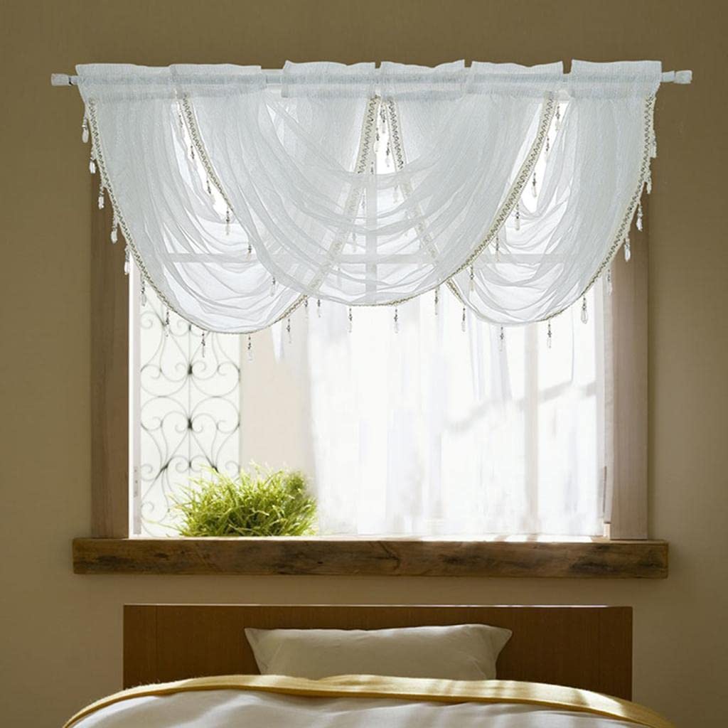 CALANDIS® 1 Panel Glitter Tassel Window Valance Sheer Curtain Tiers Balloon Shades-image-39