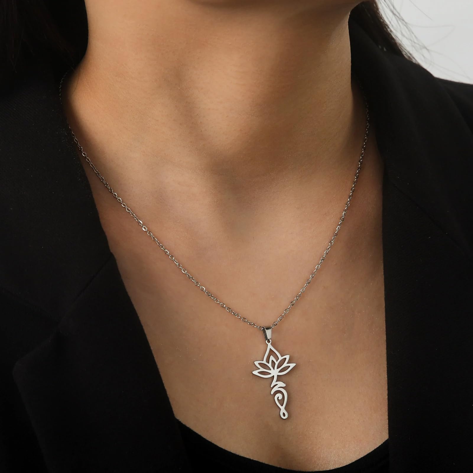 CFWSHJ 925 Sterling Silber Yoga Lotusblüten Halskette für Frauen Mädchen, Buddhismus Mandala Charm Choker – Schlichte Vintage Halskette, minimalistischer Anhänger, Schmuck für