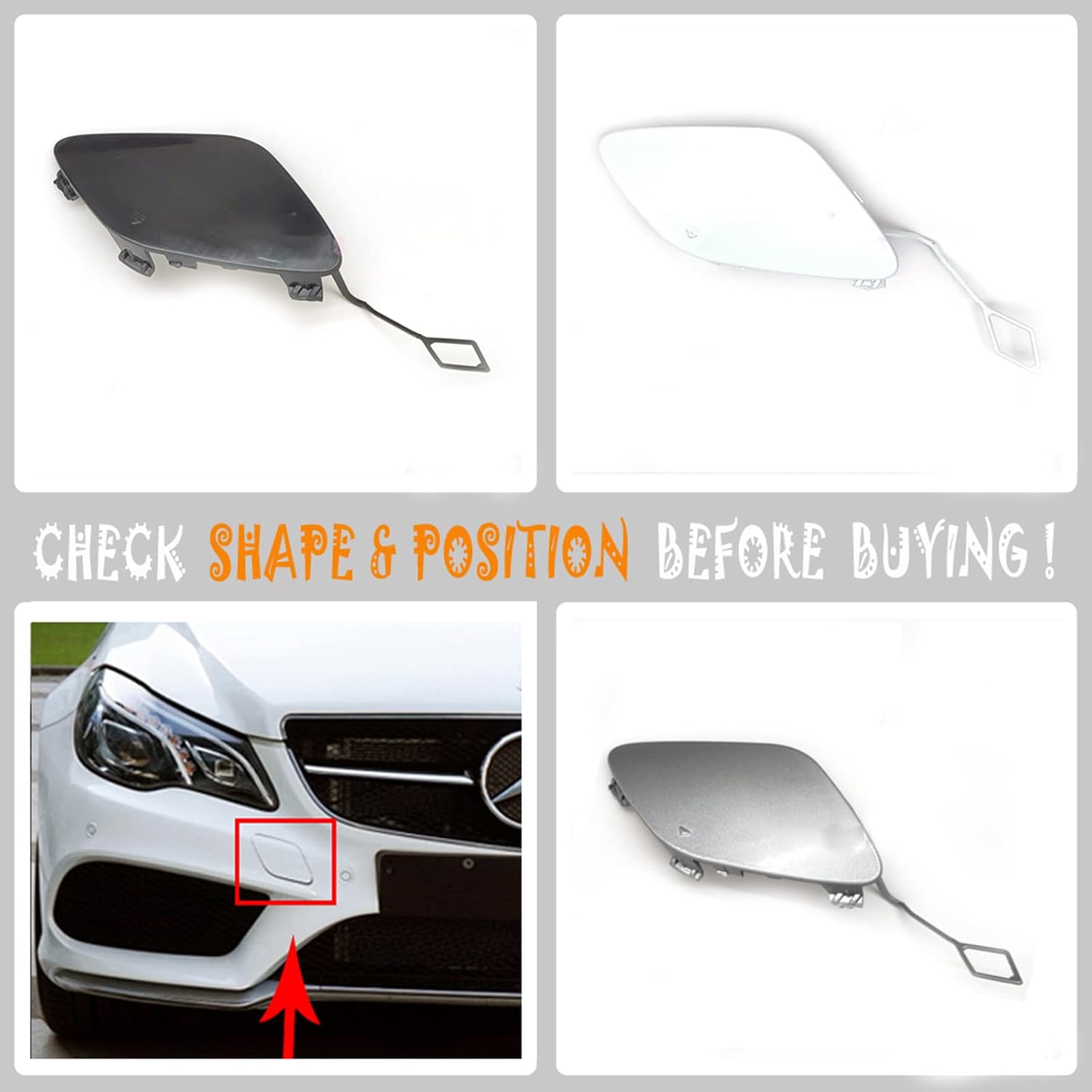 Front Tow Cover Fit 13-16 Mercedes-Benz E-Class W212 FL for E180 E200 E220 E250 E300 E350 E400 E500 E550 E63 2013 2014 2015 2016 Bumper Towing Hook Eye Cap 2128850526 (Black)
