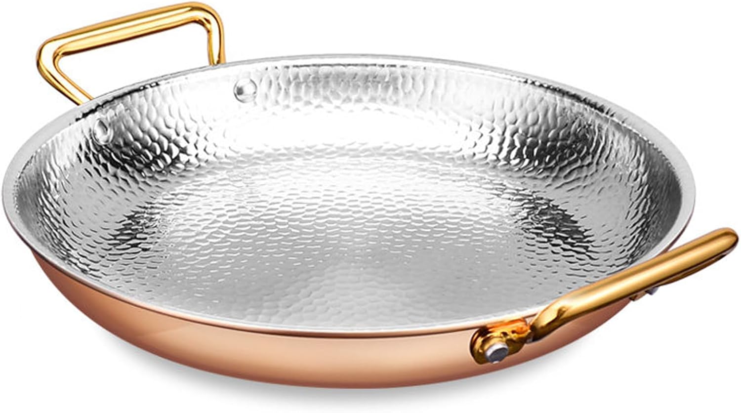 Gold,28cm, Handmade Frying Pan Stainless Steel Double Ears Pan,Traditional Skillet, Genuine Spanish Paella Pan with Dimpled Surface,for Spanish Dishes Home Restaurant