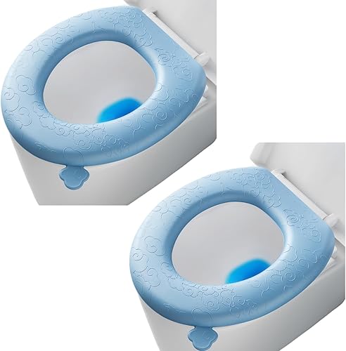2 fundas para asiento de inodoro, calentador de asiento de inodoro, funda alargada para asiento de inodoro, cojín acolchado para asiento de inodoro,