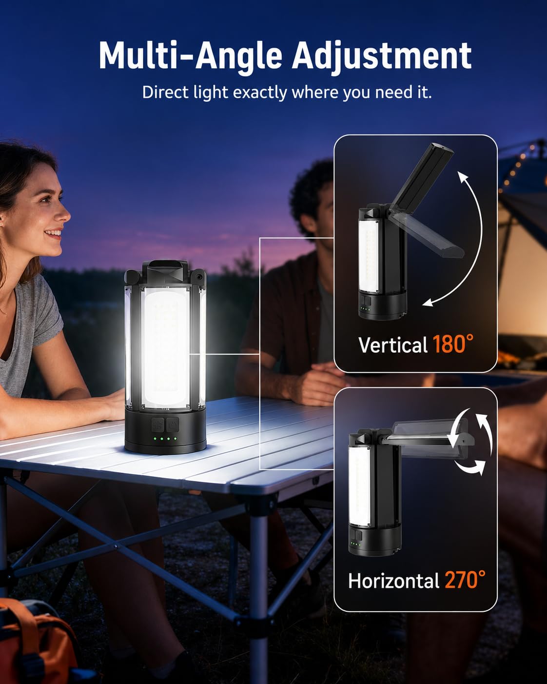Lampes de camping rechargeables 10 400 mAh avec support, lampe de travail portable 6000 K avec 4 têtes de lampe LED, lampe de travail magnétique pour le travail en plein air, le garage, le