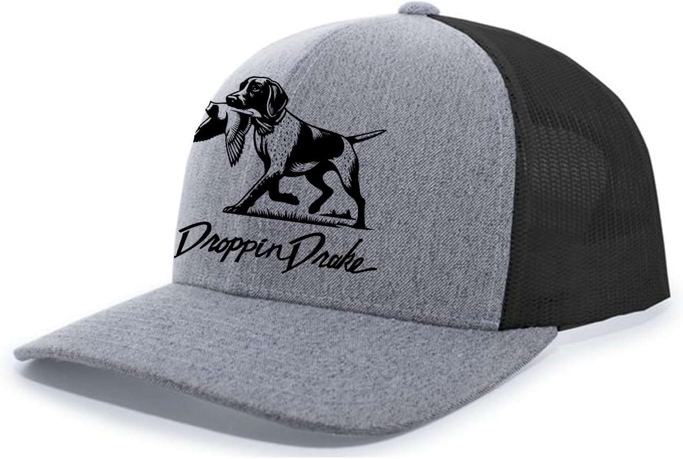 Mens Droppin Drake Dog Carrying Duck Hunting Southern Duck Call Mens Embroidered Mesh Back Trucker Hat