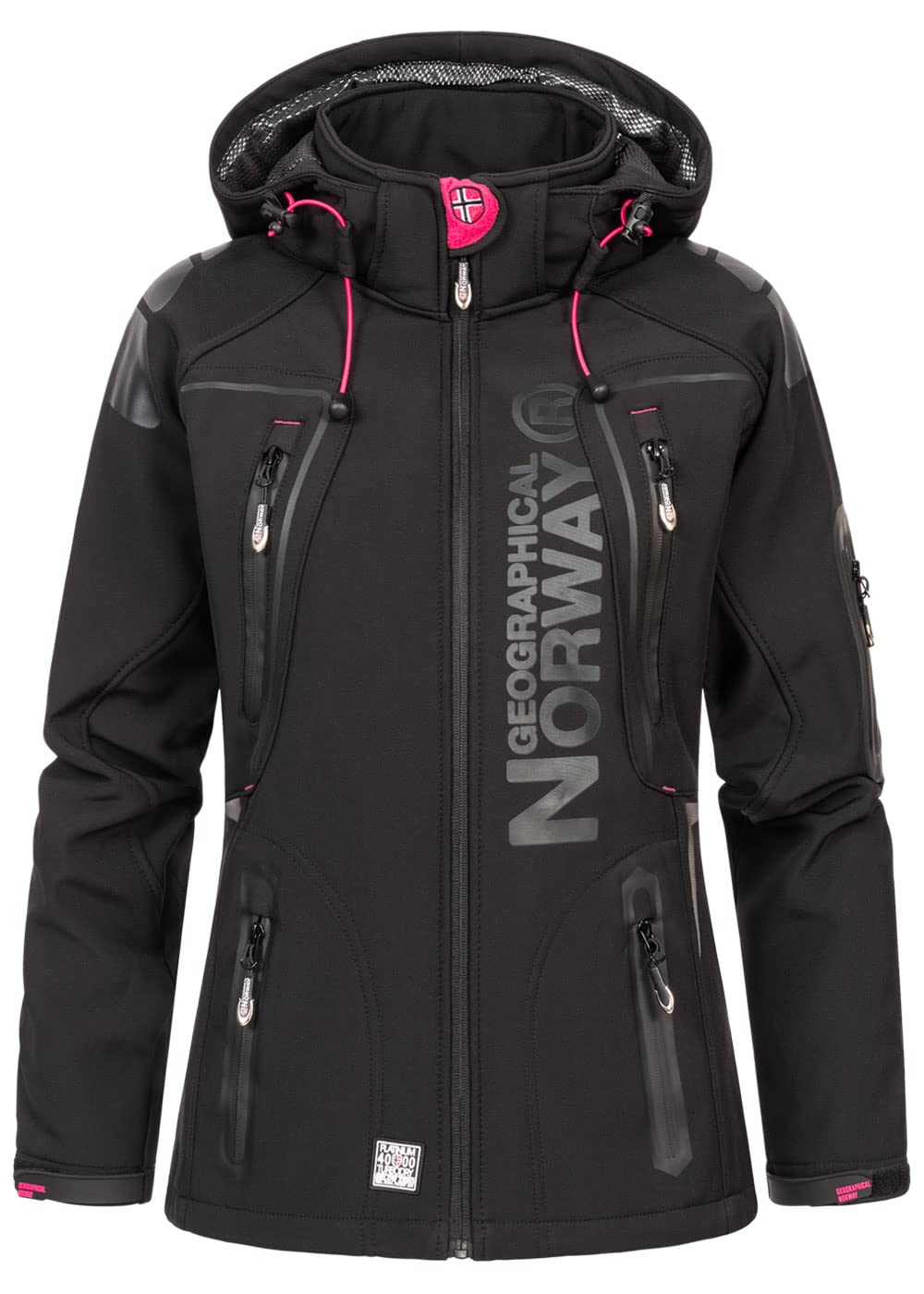 Geographical Norway Tislande Lady – damska kurtka softshell z kapturem, wodoszczelna, outdoorowa, wiatroszczelna, do aktywności na świeżym powietrzu, wędrówek, jazdy na nartach, na jesień, zimę,