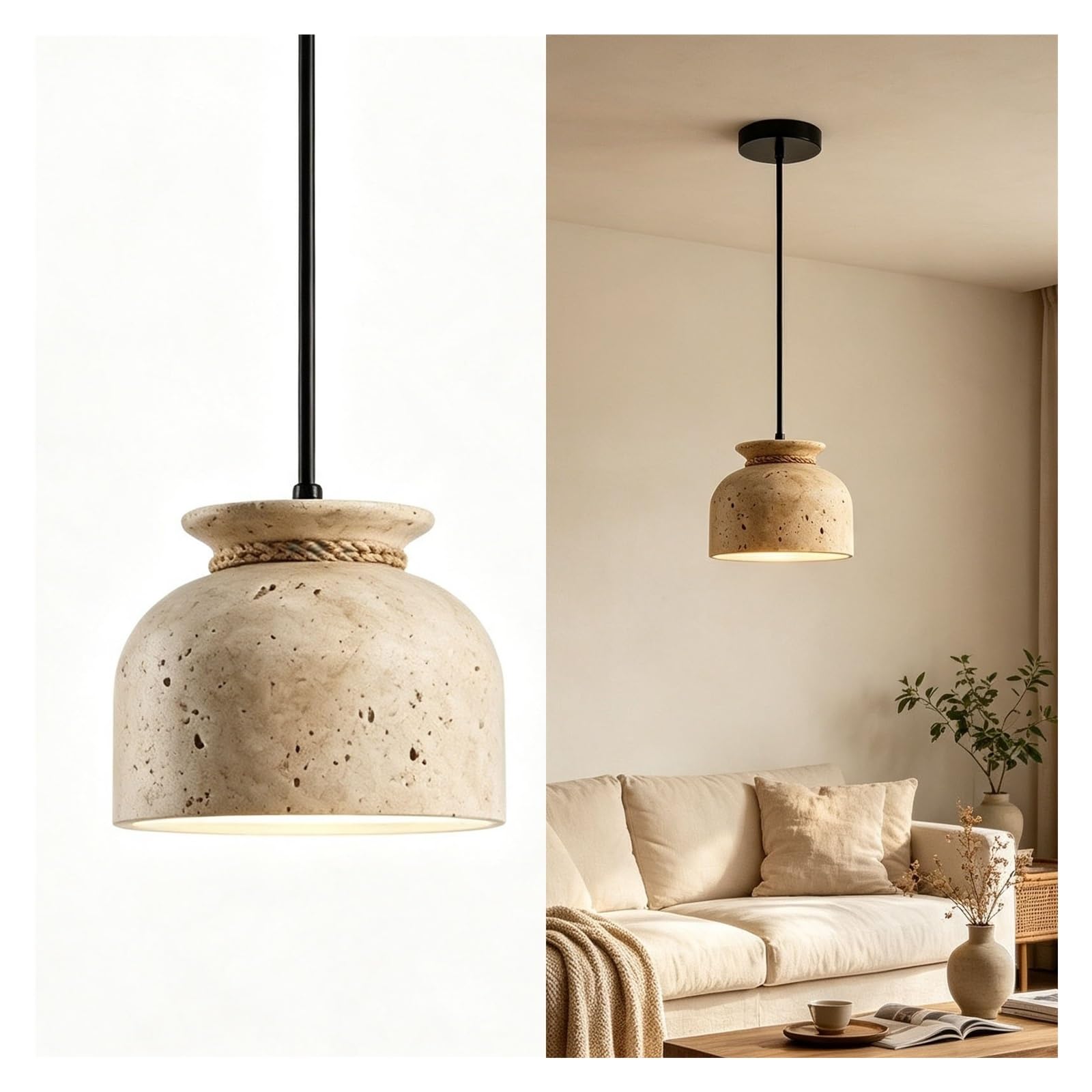 Travertine Pendant Light Natural Stone Pendant Lamp Mid Century Chandelier