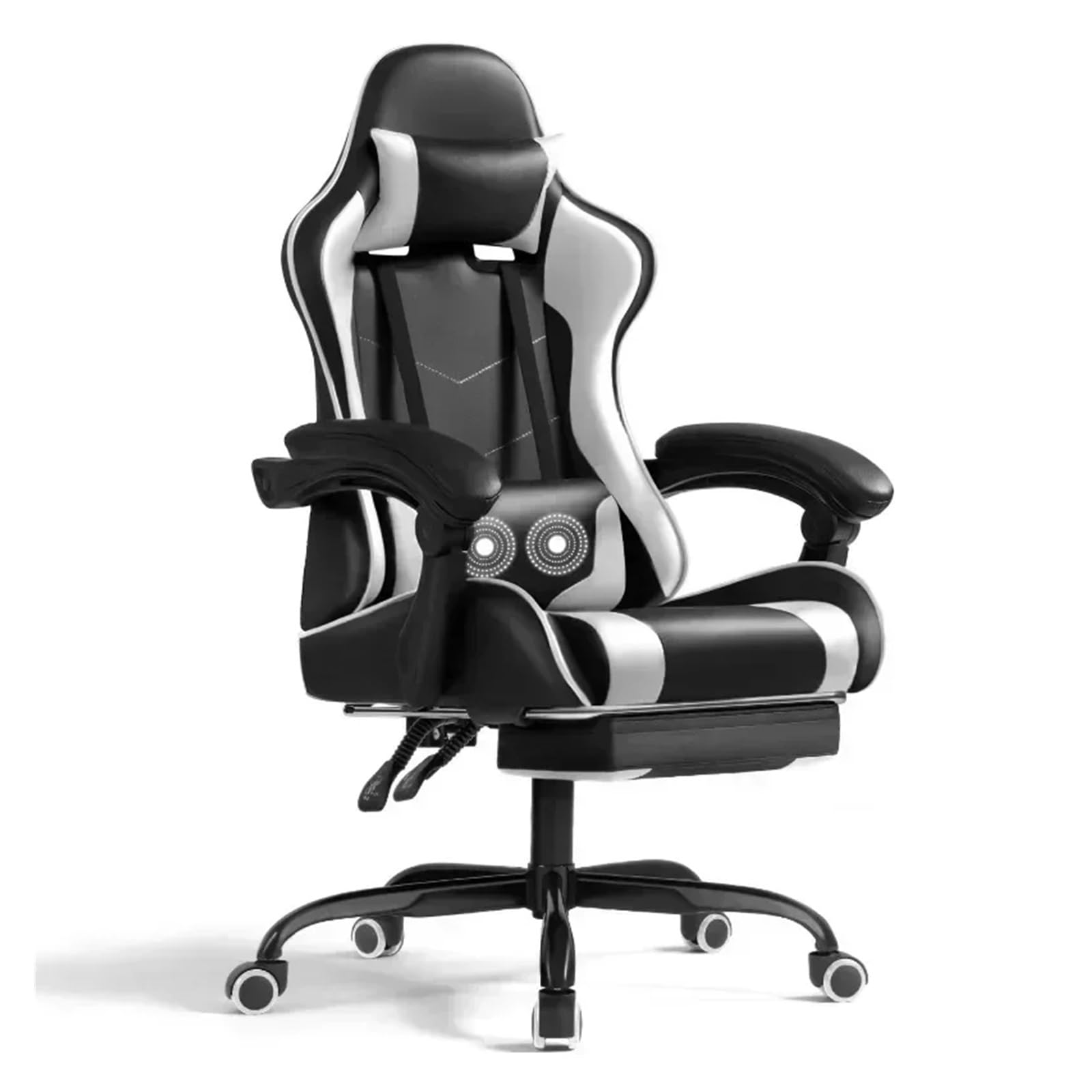 FMURY Leather Gaming Chair Massage Ergonomic Gamer Chair Height Adjustable Computer Chair with Footrest Lumbar Support