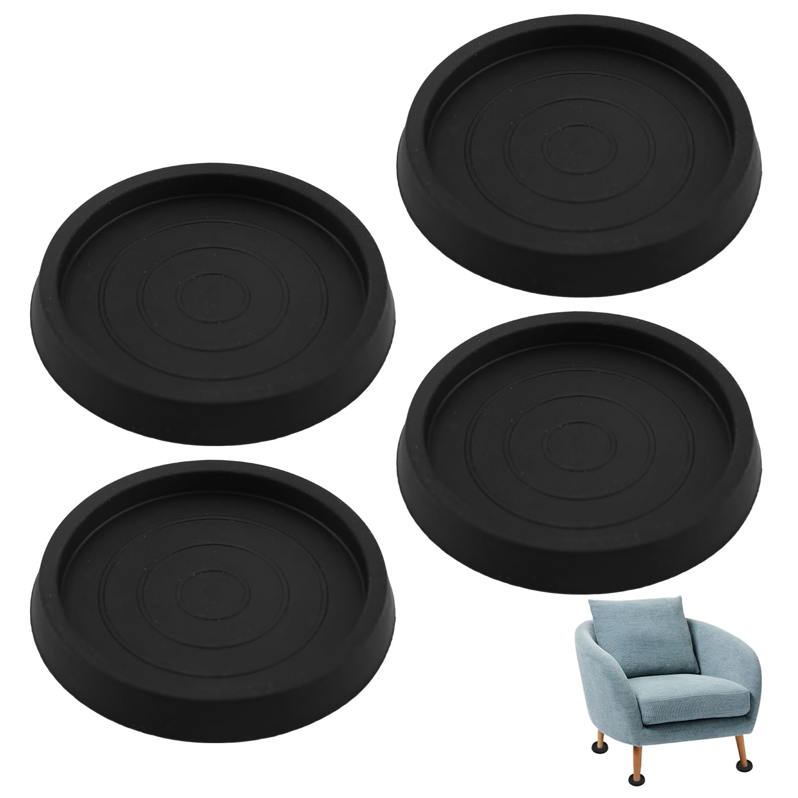 BokWin Lot De 4 Patins Ronds En Caoutchouc Pour Meubles De 7,6 X 7,6 Cm