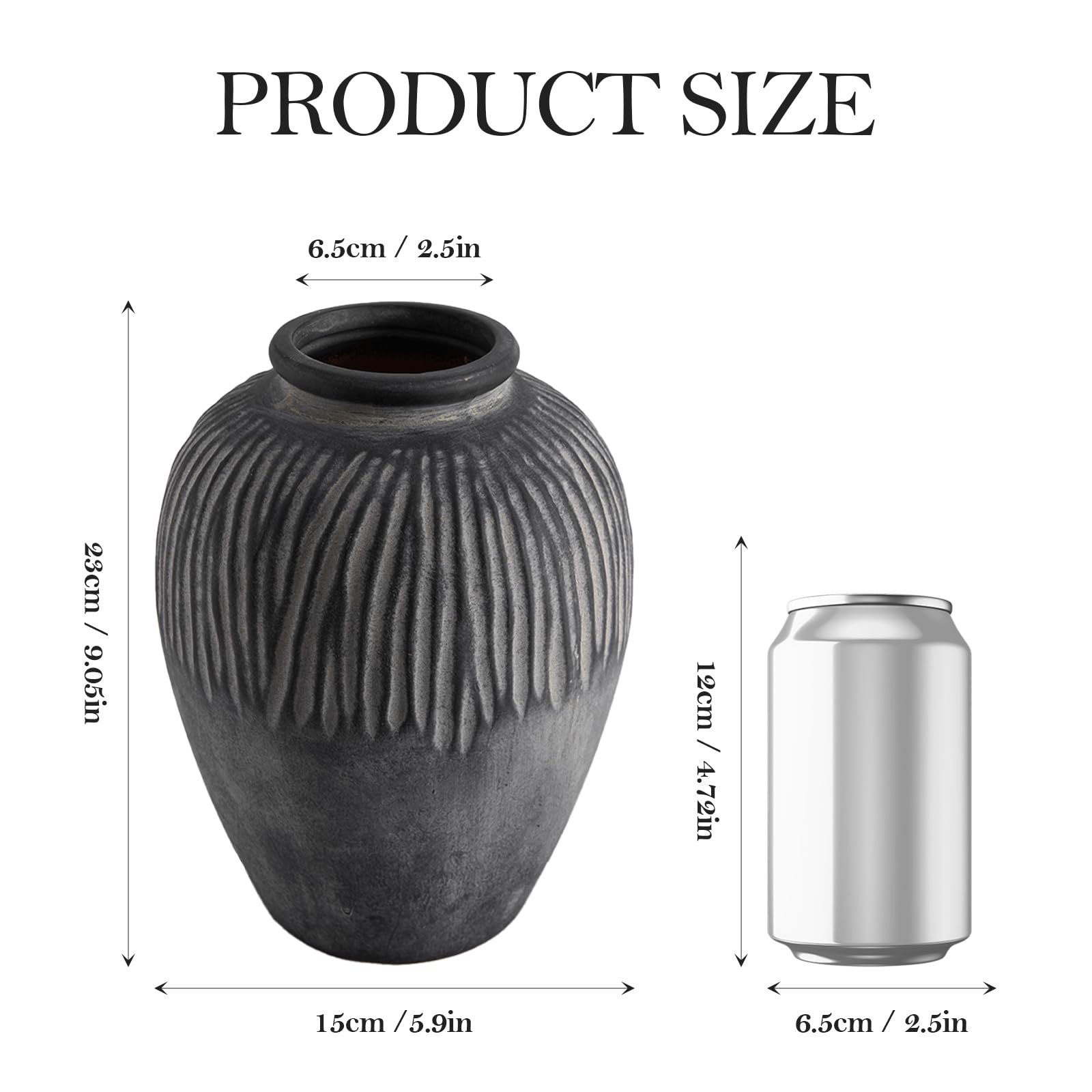 DN DECONATION Vaso da fiori per decorazione domestica, tavolo da cucina, soggiorno, decorazione | Vaso in ceramica da 22,9 cm, grigio scuro, vaso da fiori Wabi-Sabi per soggiorno, centrotavola, vaso opaco per mensola