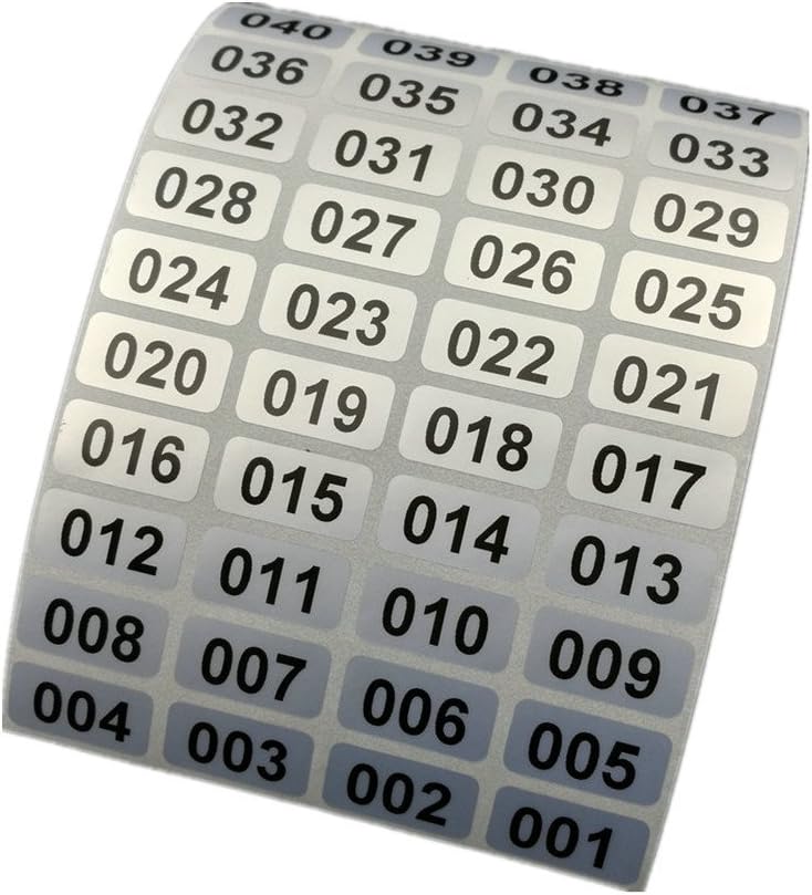 Consecutive Number Inventory Stickers Waterproof 0.39 x 0.78 Inch Black Printing On Silver Sticker (001 to 1000)