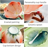 Vista 6 de WAYUTO Juego de taza de café y platillo de cerámica 3D con cuchara, hoja de flor, taza de café, taza de té con mango decorativo, tazas florales Rosa