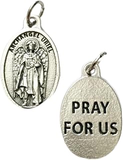 Lumen Mundi Archangel Saint Uriel Pray for Us Medal Silver Toned Base Pendant, 1 Inch