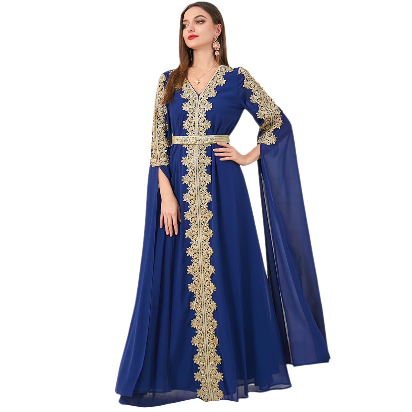 IBAKOMAbaya for Women Floral Lace Ethnic Moroccan Dress Muslim Dubai Attire Islamic Clothes Wedding Eid Ramadan Jalabiya