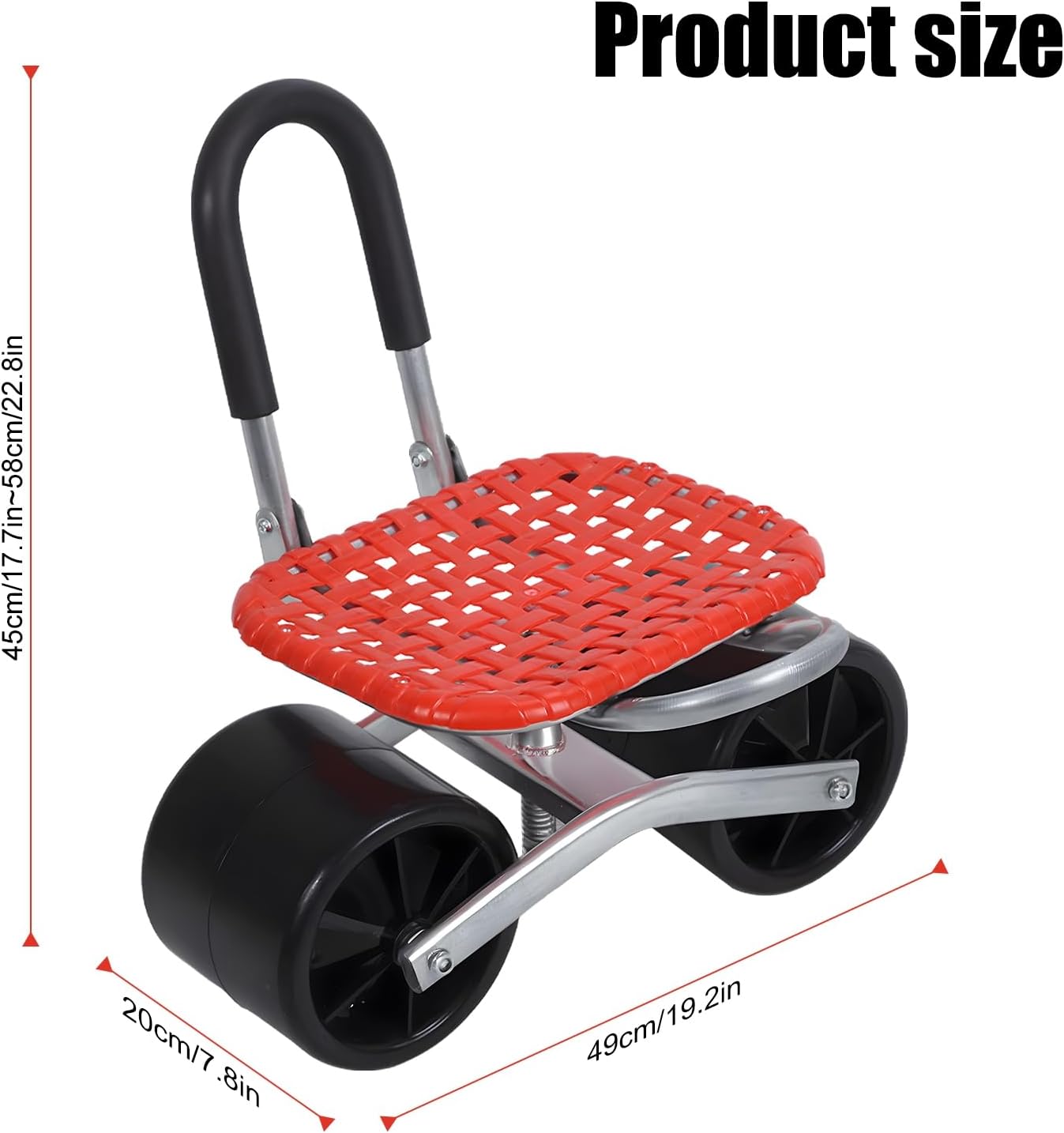 Rolling Garden Seat, Adjustable Height Garden Stool with Wheels & Backrest, Portable Outdoor Work Chair for Lawn Care, Foldable Lazy Garden Carts Stool, Foldable Utility Seat Red