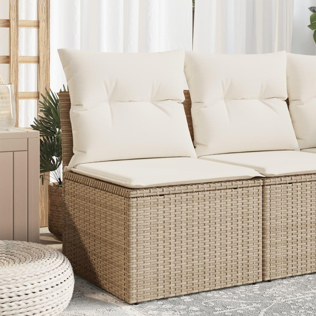 Gecheer Divano Giardino Senza Braccioli con Cuscini Beige in Polyrattan,Divani,da Giardino,per Esterno,Salottini,Salotto da Giardino,da Esterno,Divano Modulare,Set da Giardino,366050