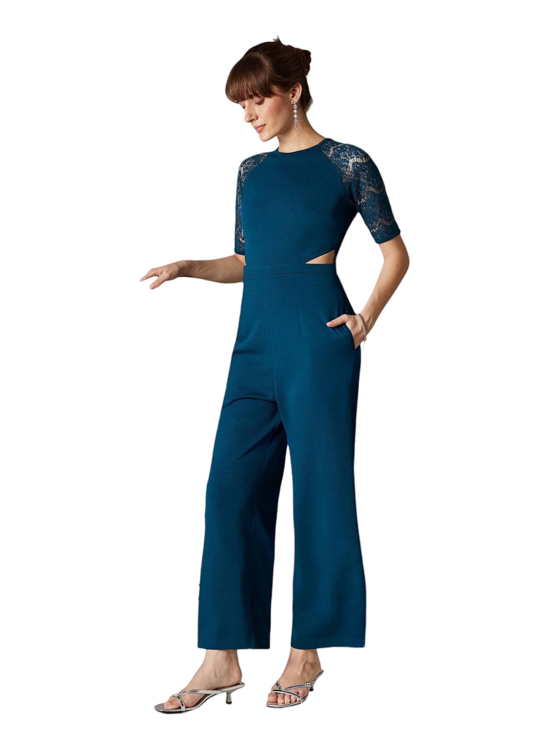 miss chase Women's Raglan Half Sleeve Waist Cut-Out Regular Length Jumpsuit-picture-22