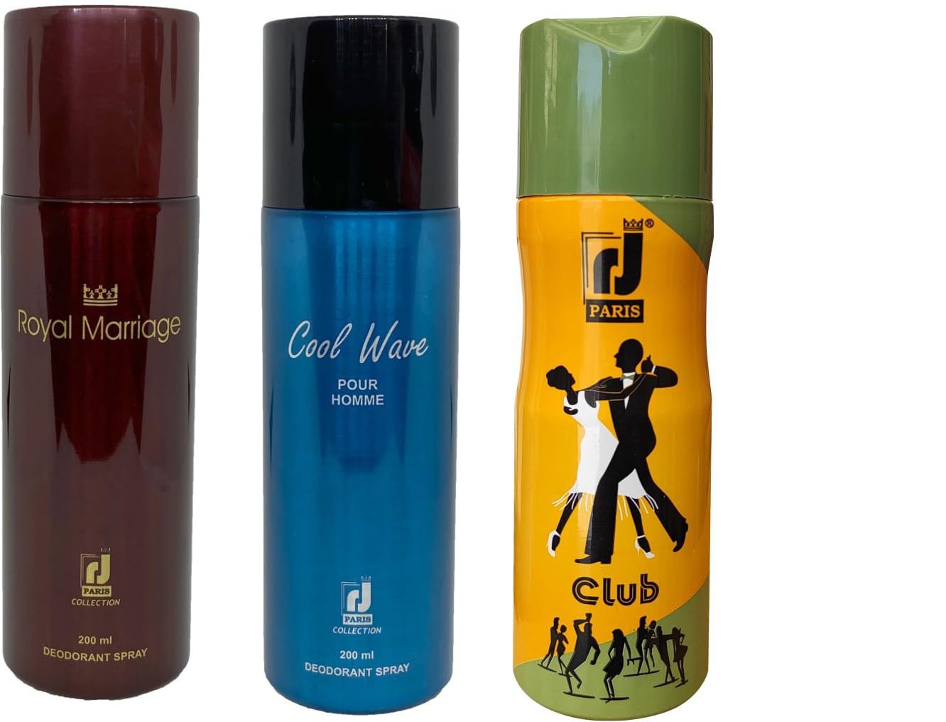R J PARIS Combo Of Royal Marriage, Cool Wave Pour Homme, Club Body Spray Deodorant For Men's And Women's (200 ML)