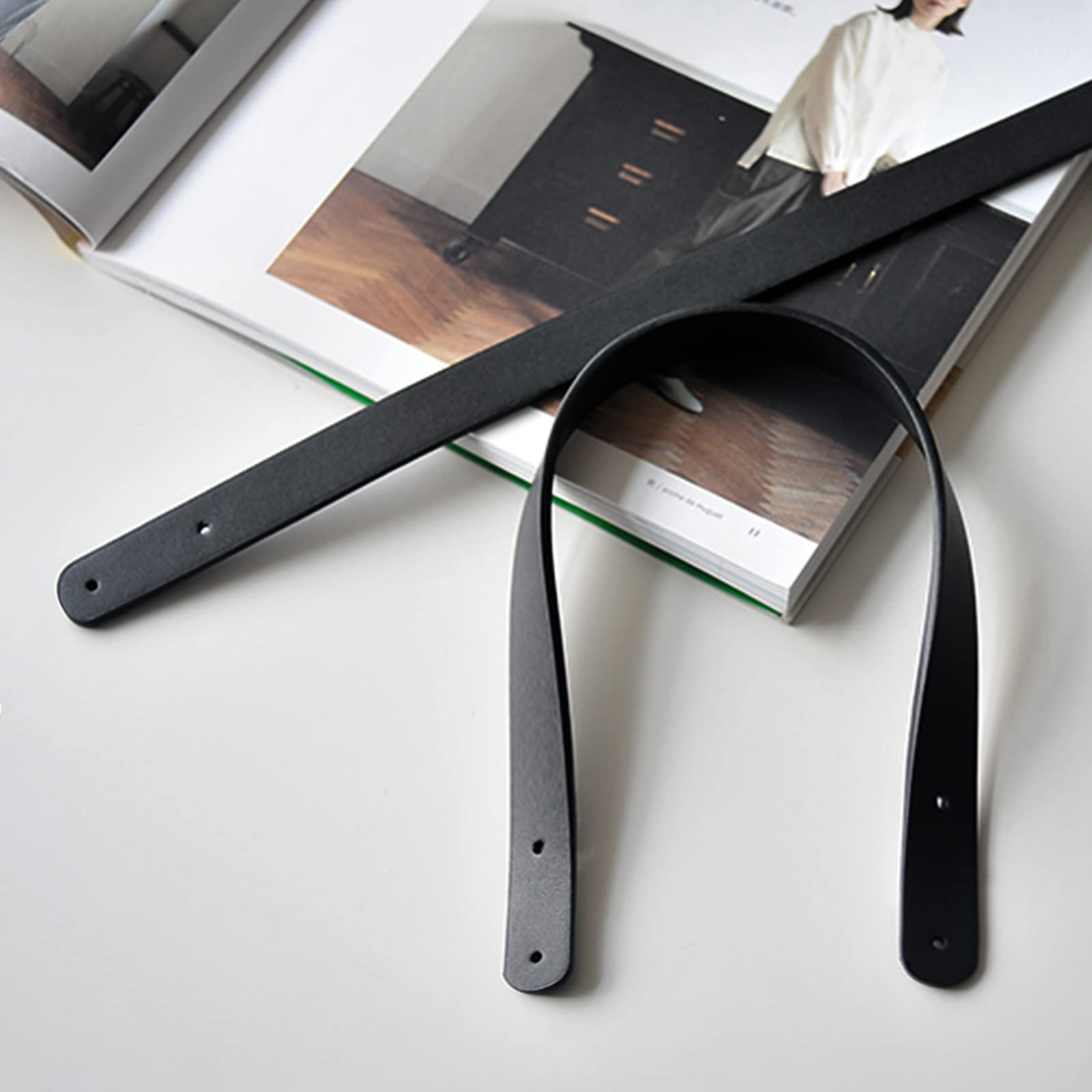 QLEUIFT Lot De 2 Bandoulières PU 60cm Avec Rivets - Poignées De Remplacement Sac à Main, Portefeuille, Noir