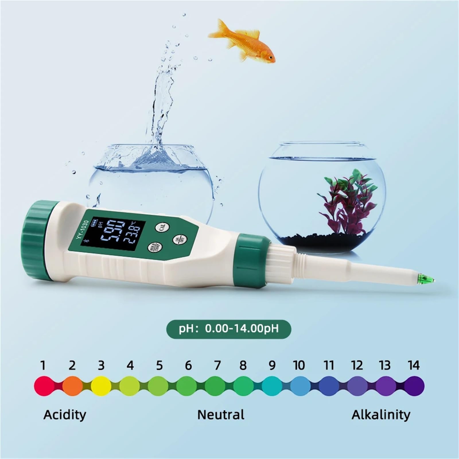 Misuratore di PH Intelligente a LED Bluetooth for Acquario, Spa, Piscina, Tester for Il monitoraggio della qualità Acqua, for Terreno, Cosmetici, Alimenti, Formaggio, Carne, Frutta, Impasto
