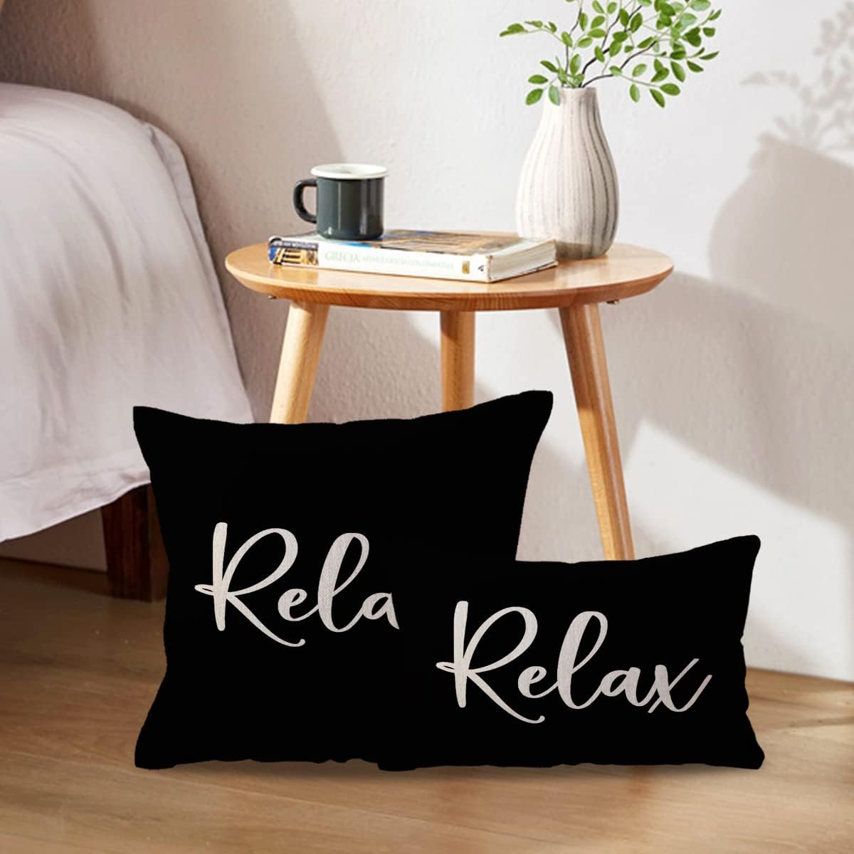 Relax Lumbar Throw Pillow Case 12×20 Inch Housewarming Gifts Farmhouse Black Decorative Rectangular/Waist Cushion Cover for Sofa Beach Porch Bench Decor(12"×20", Black) - Image 3