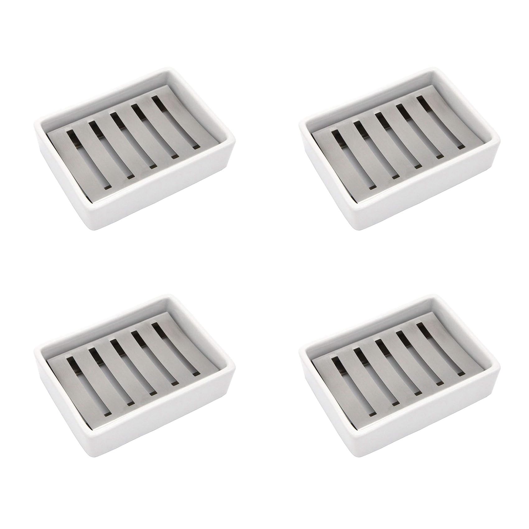 4X Cerámico Jabonera Jabonera de Acero Inoxidable para Baño y Ducha de Doble Capa de Drenaje de Caja de Jabón
