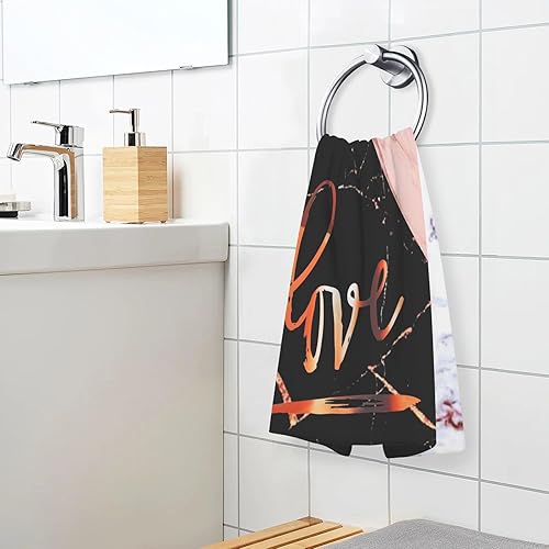 Miniatura 6 de Juego de 2 toallas de mano para baño, elegante mármol sintético de oro rosa y negro con amor, suave y altamente absorbente, toalla de baño pequeña,