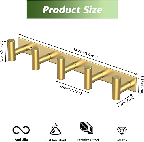 Miniatura 4 de Perchero de Pared Montado - 5 Ganchos, Ganchos de Pared de Acero Inoxidable Resistente para Toallas, Bolso de Abrigo, Perchero para Sombreros