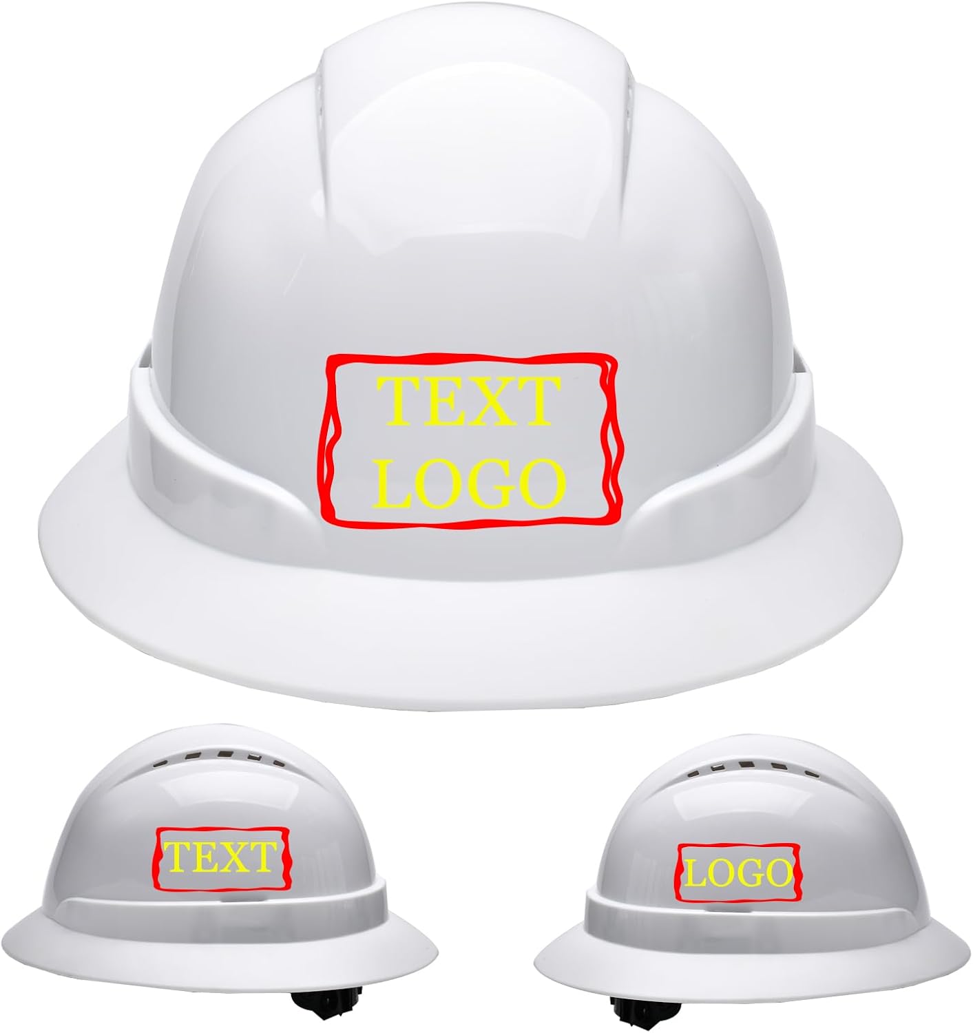 Personalized Custom Hard Hat Customized Text Logo Image on Full Brim Vented Construction Safety Helmet 6 Point Ratchet Suspension