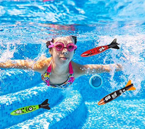 4 Pcs Pool Diving Toys, Swimming Pool Toys For Kids Ages 4-8 Underwater Diving Torpedo Bandits Dive Toys For Swimming Training #TOP4