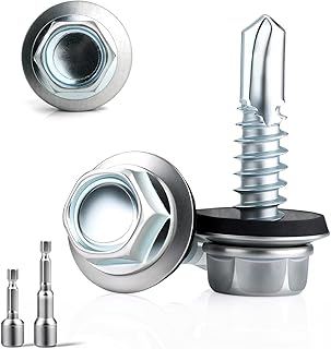 60 Stück Trapezblechschrauben 5.5X25MM Blechschrauben Selbstschneidend Schrauben mit Dichtung Bohrschrauben Dachschrauben mit Dichtscheibe+2 Stk Sechskant Bit Steckschlusselsatz M8 Spenglerschrauben
