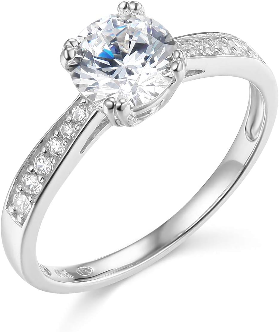Wellingsale Ladies Solid 14k Yellow -OR- White Gold Polished CZ Cubic Zirconia Round Cut Engagement Ring with Side Stones